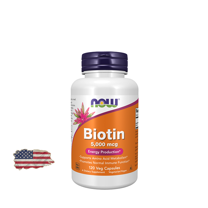 Биотин 5 мг Now Foods Biotin 5000 мкг - 120 капсул, 120 порций