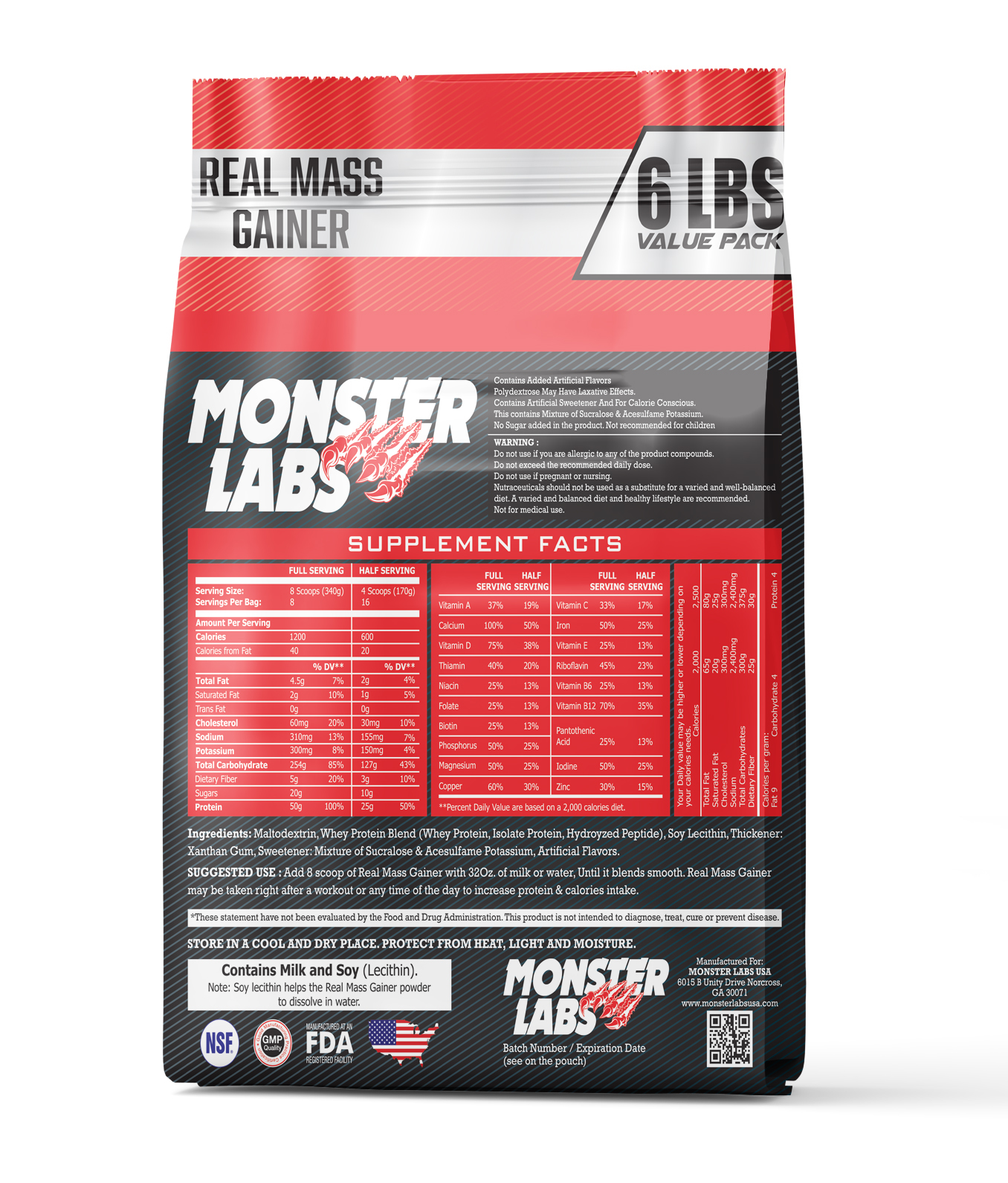 Гейнер высококалорийный Monster Labs Real Mass Gainer - 2720 грамм, 16 ...