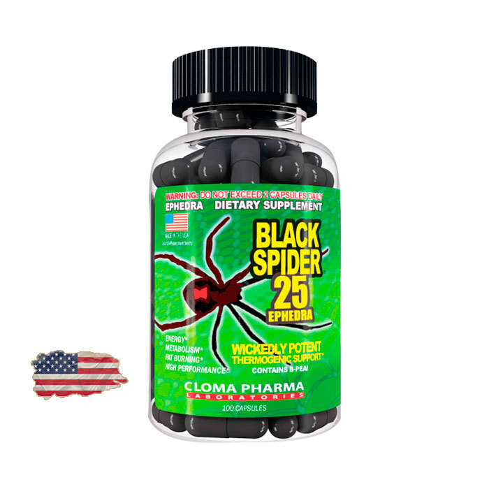 Жиросжигатель Cloma Pharma Black Spider 25 Ephedra - 100 капсул, 100 порций