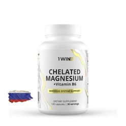 Магния бисглицинат 1WIN Chelated Magnesium + Vitamin B6 – 120 капсул, 30 порций